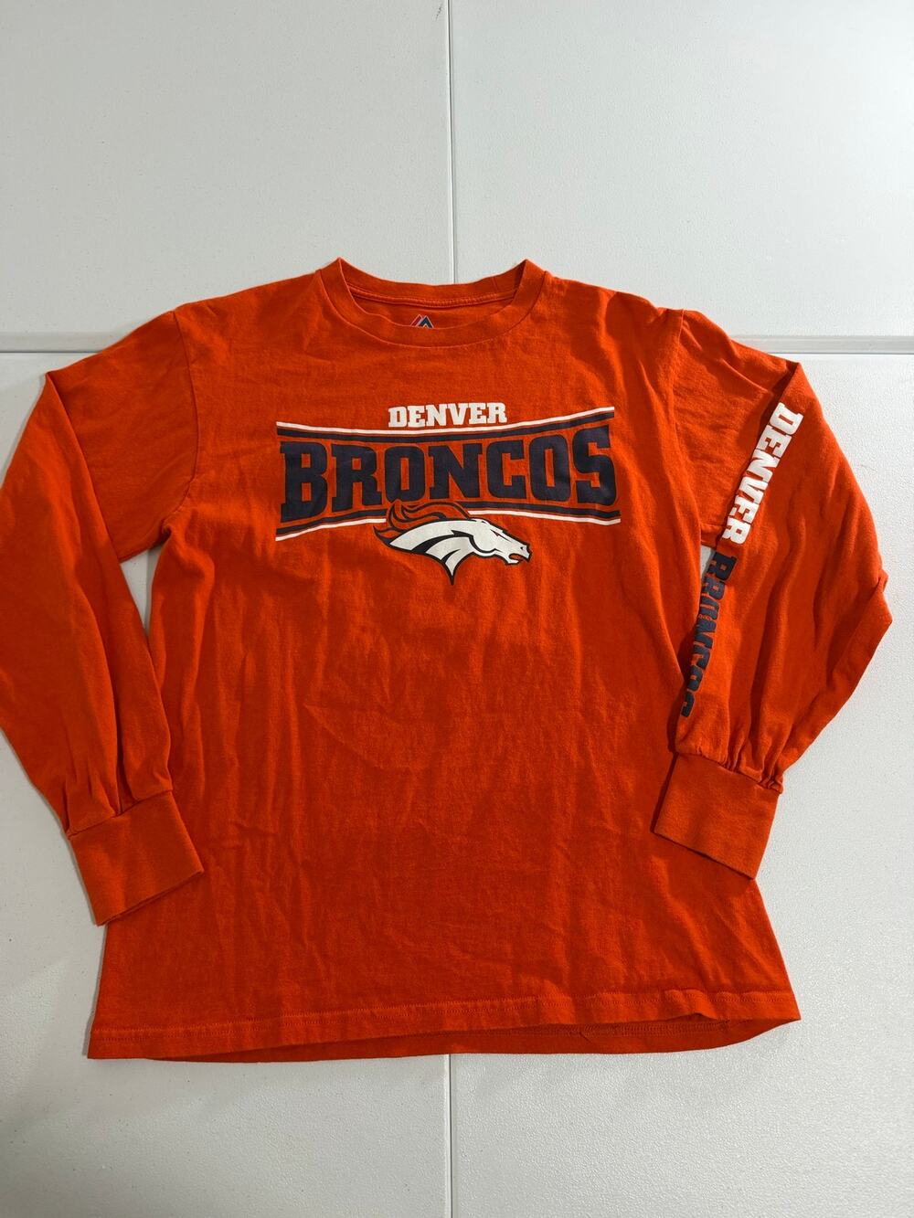 Denver Broncos Long Sleeve T-Shirt Mens Medium Orange Majestic NFL Football